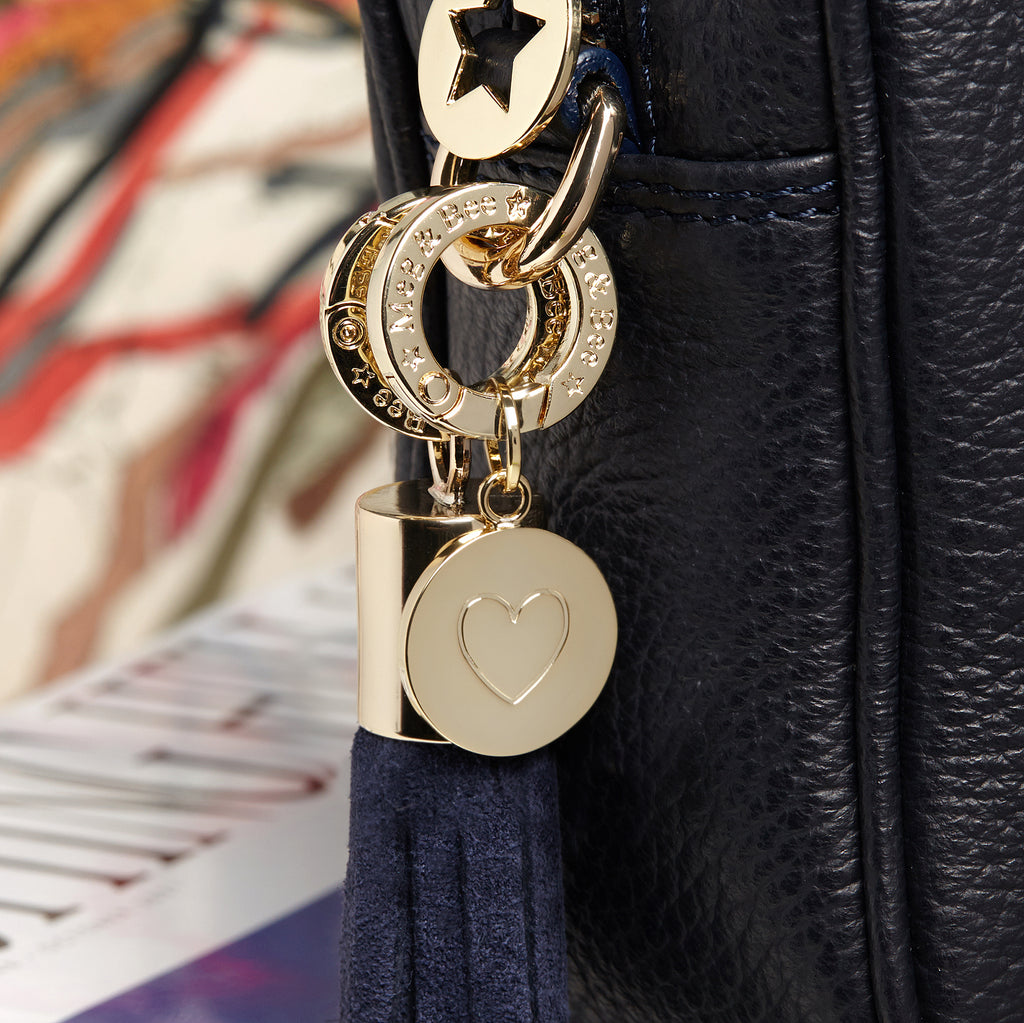 Gold Heart Bag Charm with charm ring