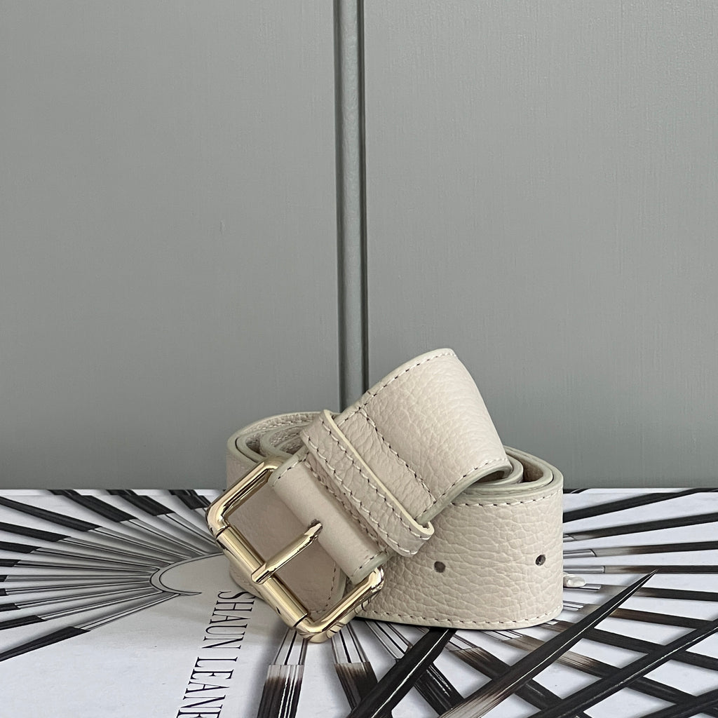 Cream leather belt with gold hardware