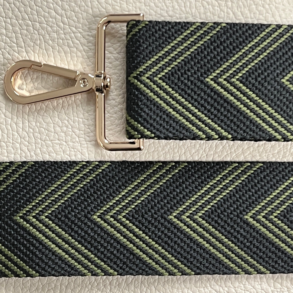Interchangeable black and green wide herringbone patterned wide fabric strap 