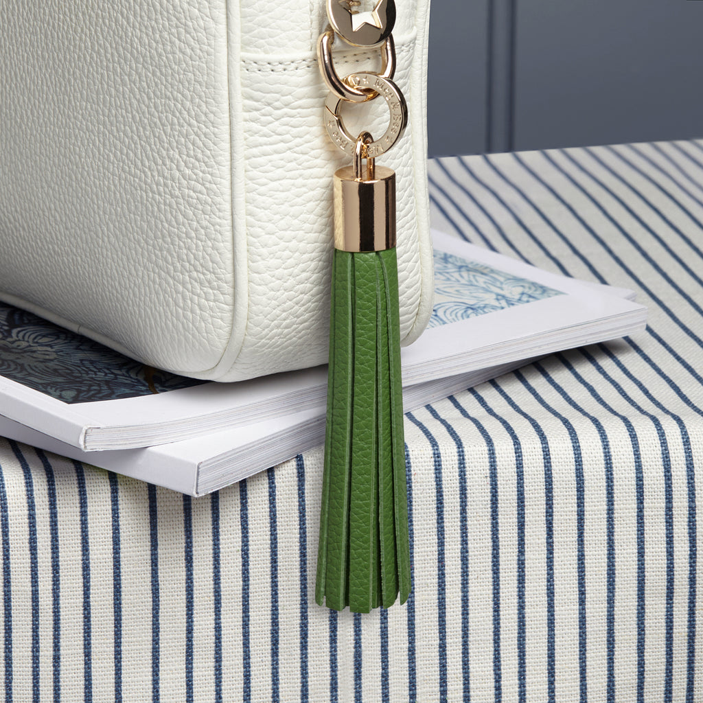 Green large leather interchangeable tassel with gold hardware