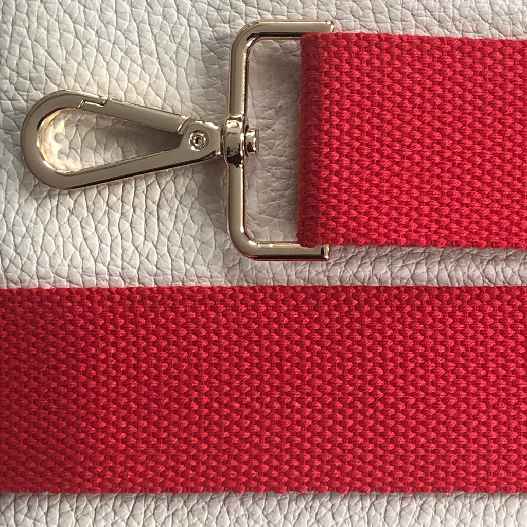 Red slim fabric interchangeable crossbody bag strap with gold hardware