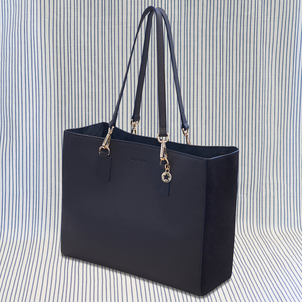 Navy Leather Large Tote Bag
