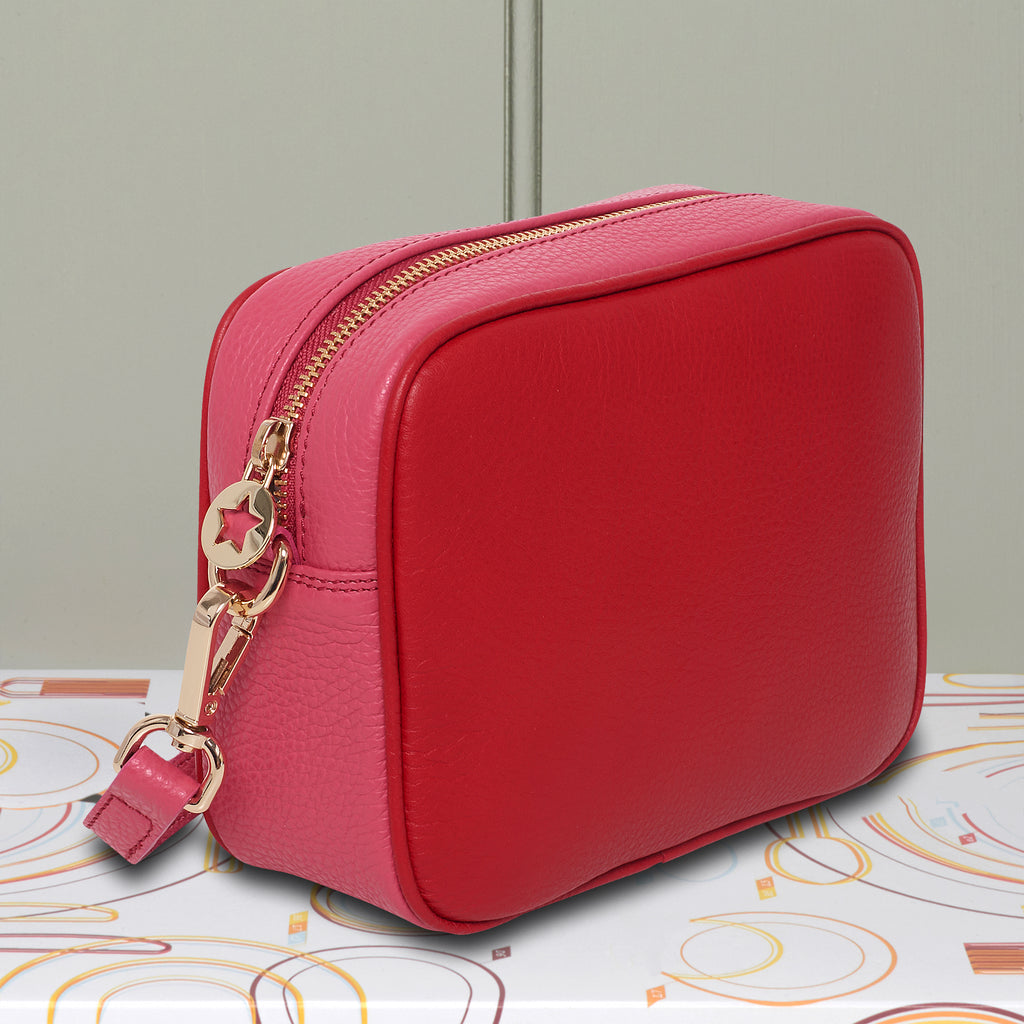 Classic Red Two Tone,  leather crossbody camera style bag